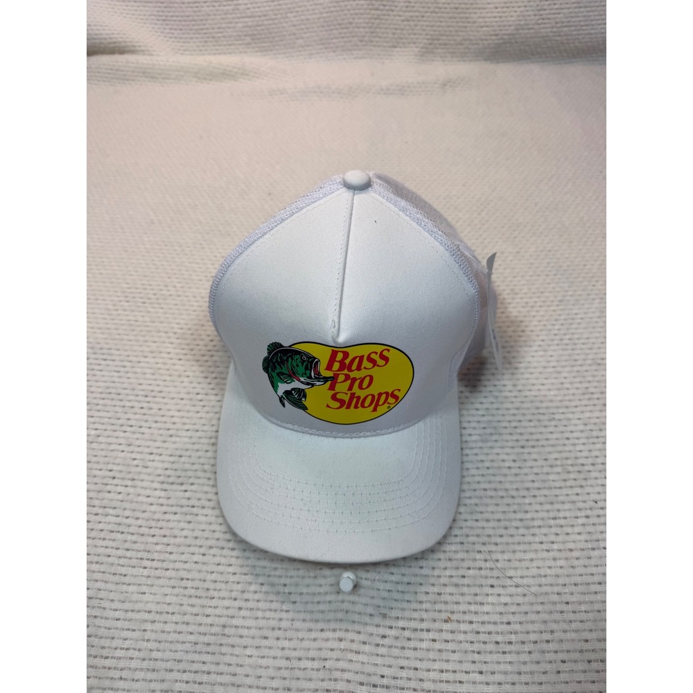 Bass Pro Shops White Mesh Trucker Hat Snapback BPS75038 Adult Adjustable Cap NWT - Picture 1 of 4